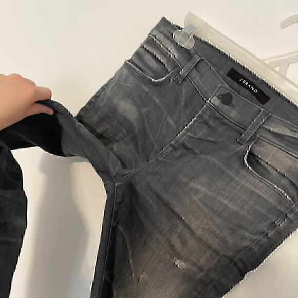 J BRAND Gray Ripped Rips Distressed Whiskered Faded Stretch Skinny Jeans 25 W25 - Picture 8 of 11